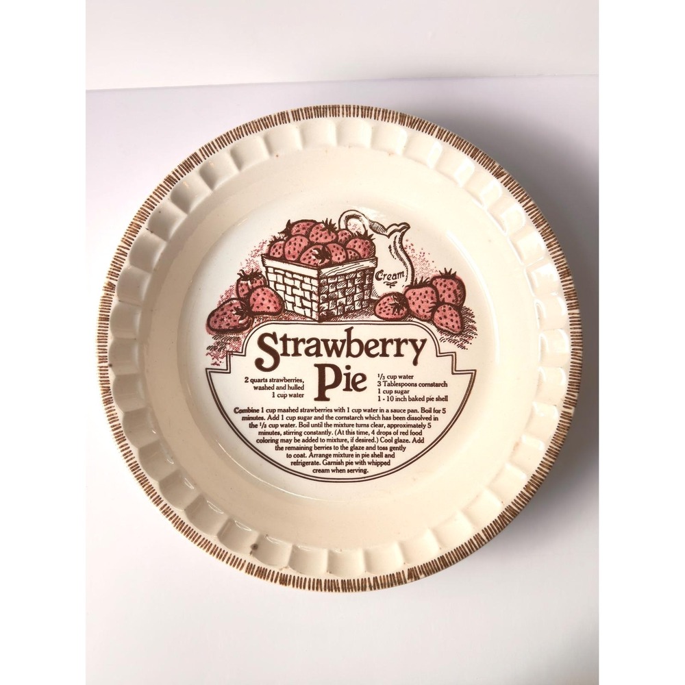 Vintage Royal China Jeannette Strawberry Pie Recipe Stoneware Baking Dish USA